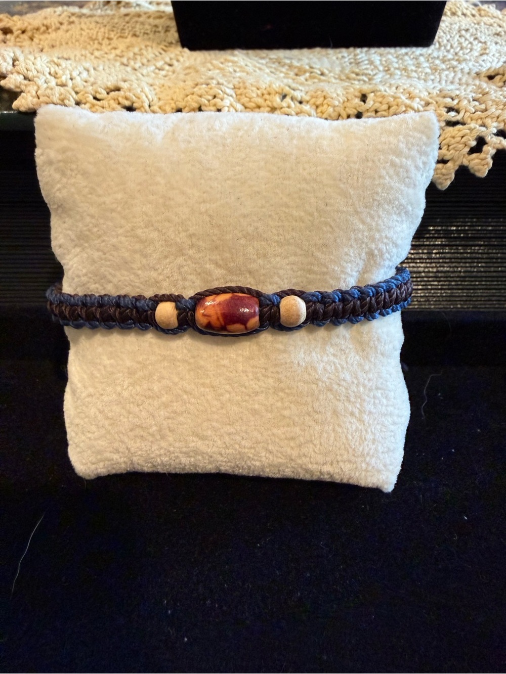 Handmade Braided Cord Bracelet with Bead Accent - Brown